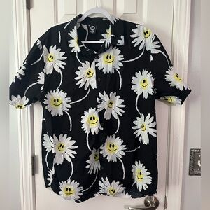 Neff Mens Large XL Button Up Short Sleeve Black Camisa Geometric Pattern Cotton